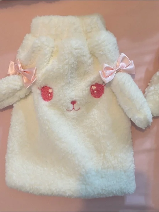 NWT Kawaii Huhu EGL Lolita White & Pink Bunny Hooded Coat + Leg Warmers Set - Picture 6 of 9